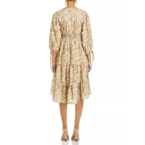 Cupio Orla V Neck Smocked Dress Women's Size Small Tan Casual Style NWT - Picture 2 of 12